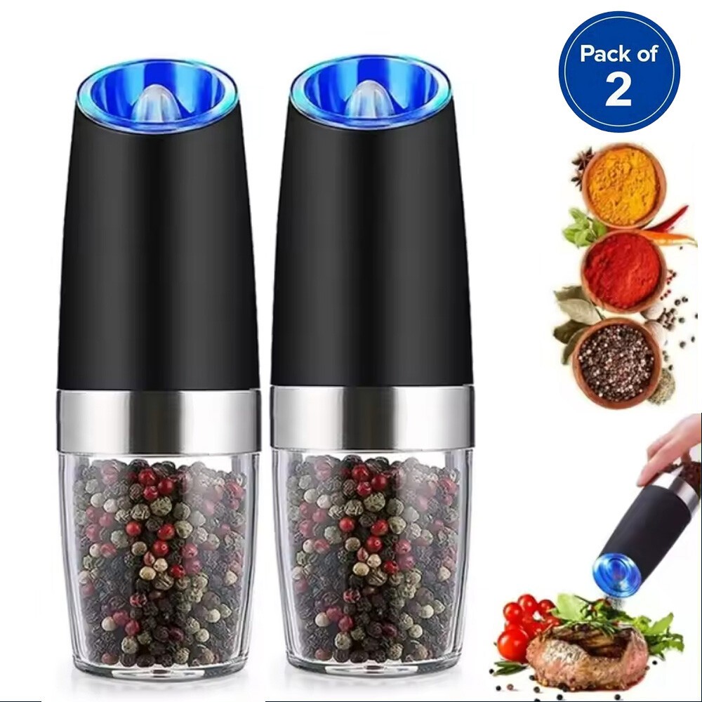 2 Pack Gravity Electric Salt and Pepper Grinder Mill Shaker Adjustable Automatic