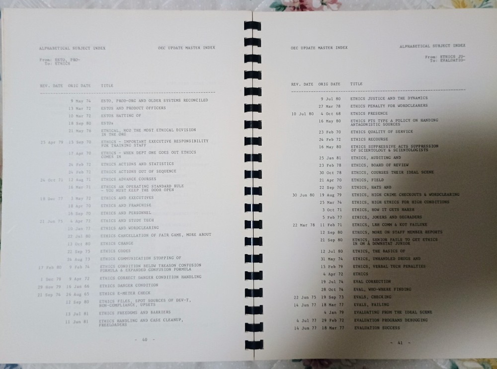 Scientology's OEC Update Master Index