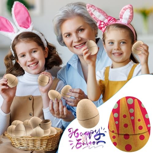 Sonarun 24 Pack Paper Easter Eggs 3.2 Inch Paper Mache Eggs DIY Easter As Shown