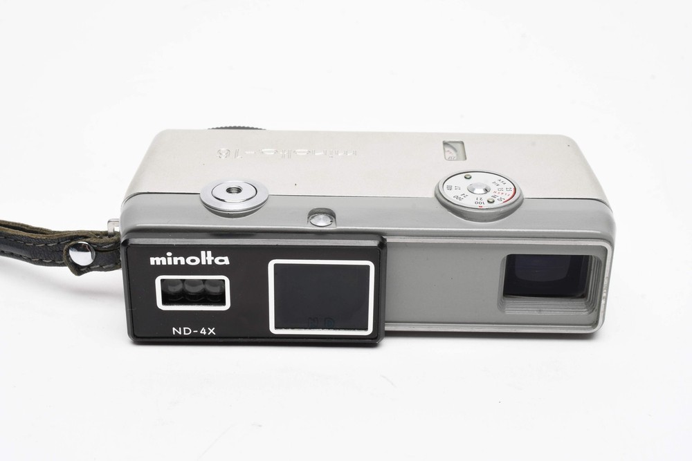 Minolta 16 E.E Subminiature camera, case, strap, Works! Clean (Silver)