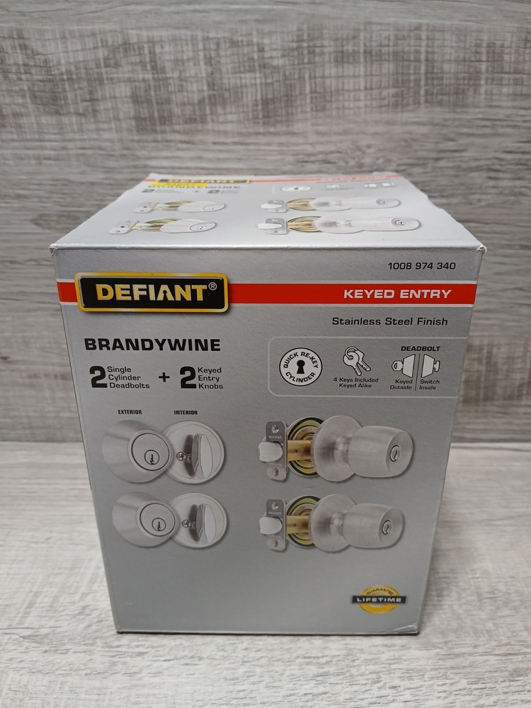 Defiant Brandywine 2 Pack Single Cylinder Deadbolt + 2 Keyed Entry Knobs NEW