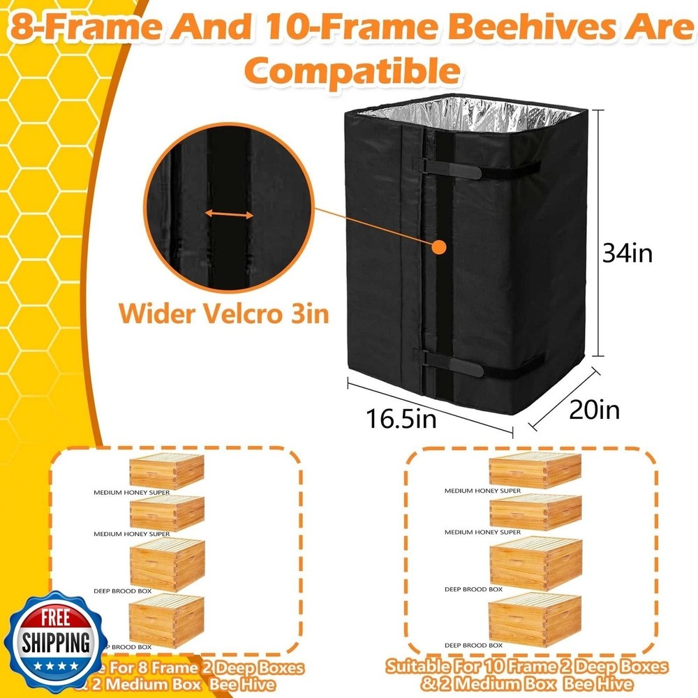 8 and 10 Frame Winter Bee Hive Wrap, 2 Deep Boxes and 2 Medium Box Adjustable
