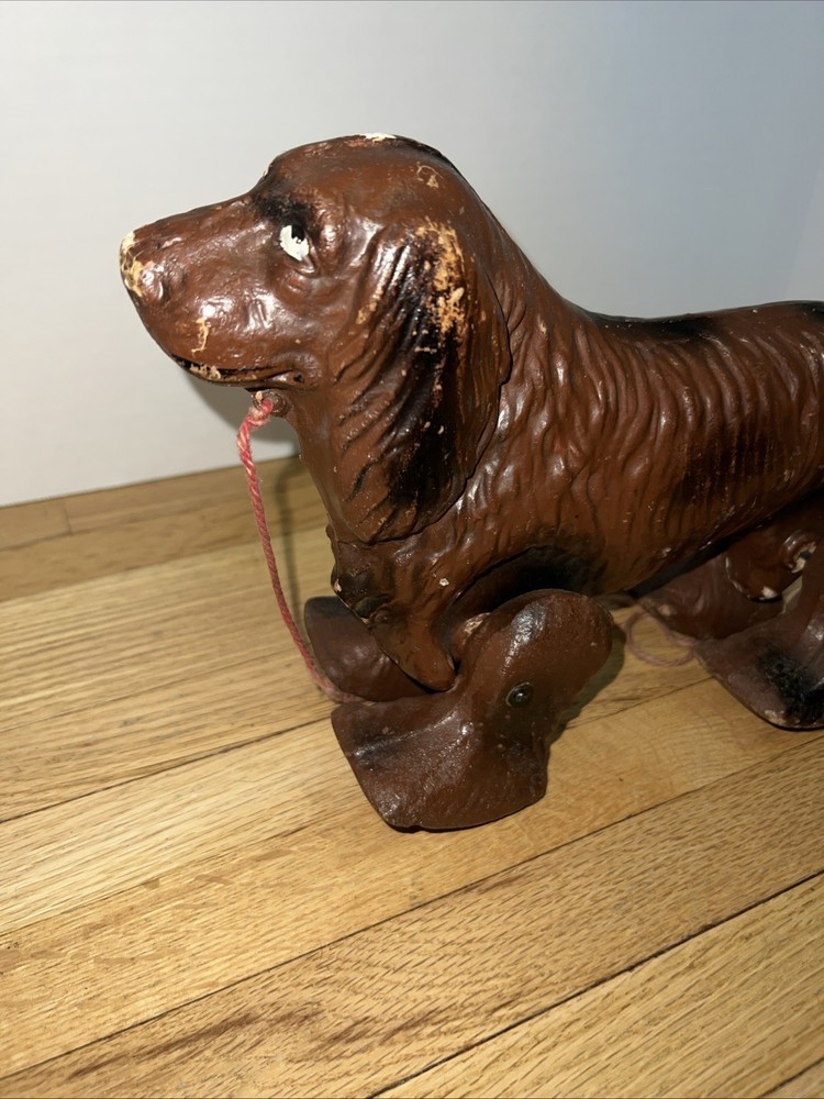 Antique Pull Toy Dog Child’s Pull Behind Early 20th C Composite Spaniel Decor