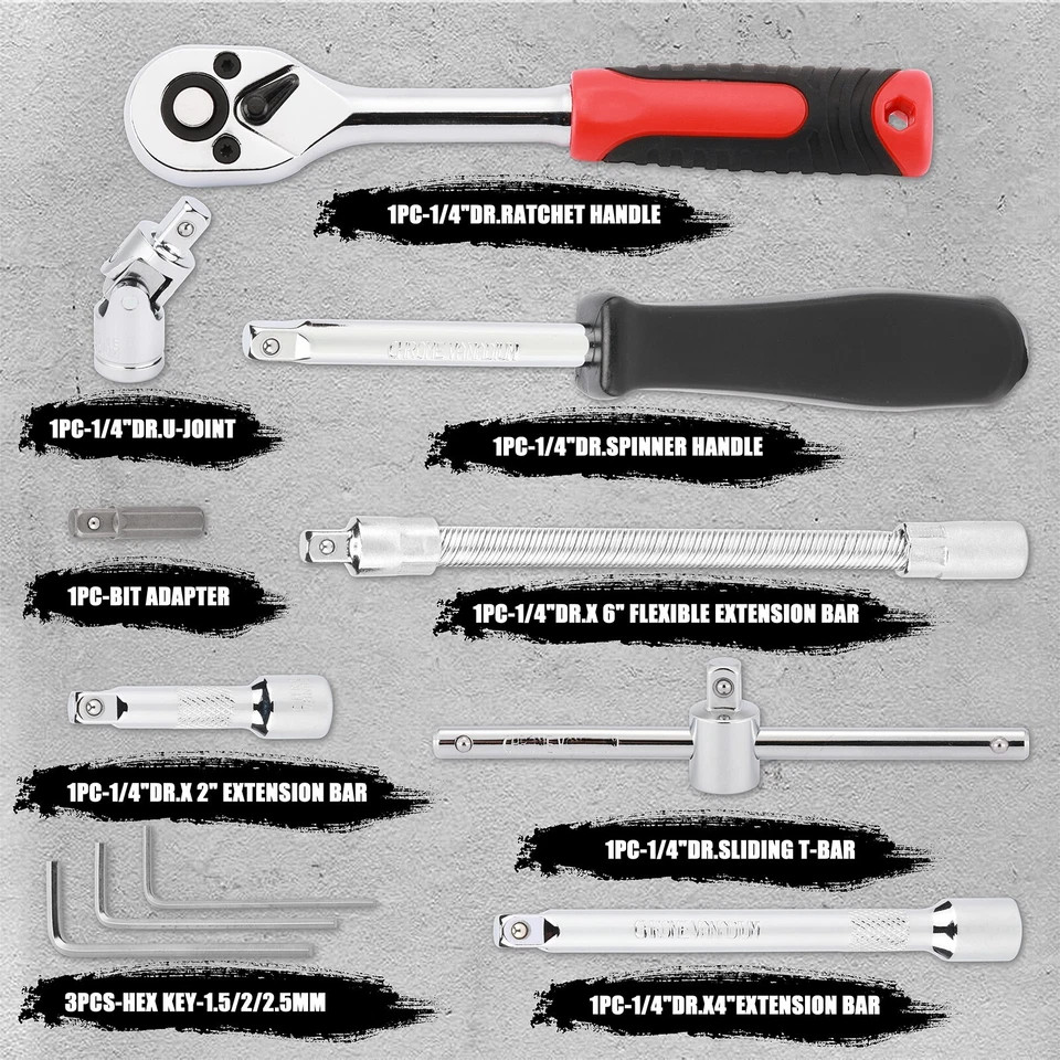 53Pcs Repair Tool Kit 1/4 inch Drive Socket Ratchet Wrench Set with Storage Case
