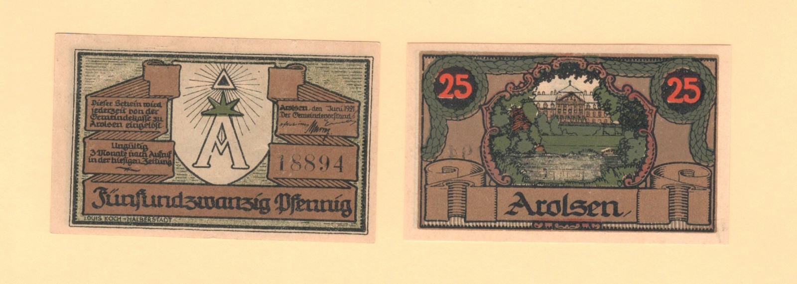 German Serienscheine Notgeld 1921 { Arolsen } # L 43 / GrM 44.1 { CHOOSE ONE }
