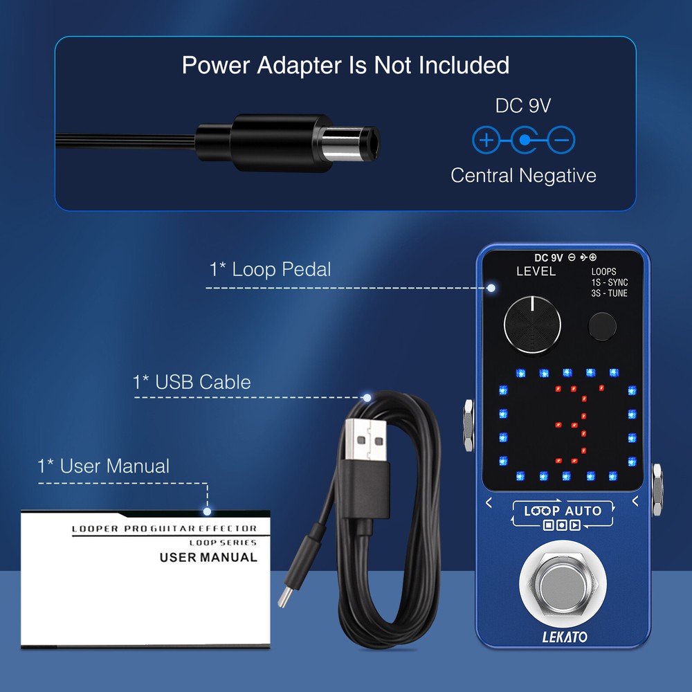 LEKATO Looper Pedal with Tuner & SYNC Function Auto Record 18 Min 3 Loops w/LED