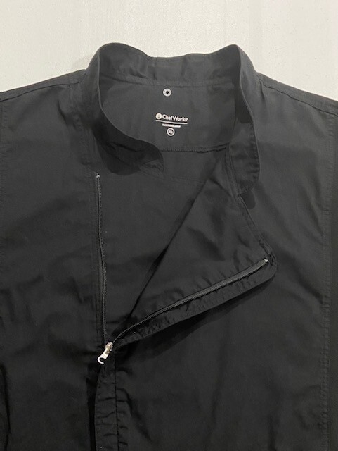 Men's Size 5XL Chef Coat Chef Works Zip Front Cool Vent Side Panels Black EUC