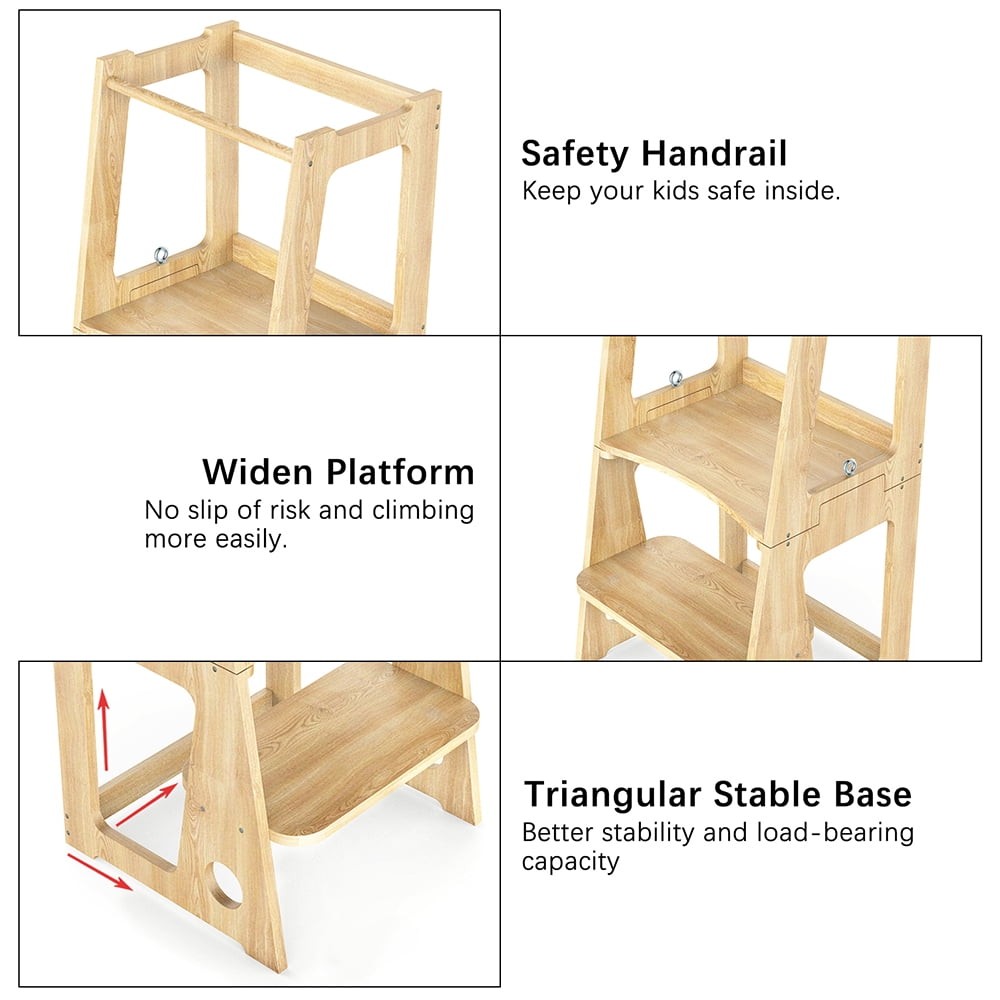 2-in-1 Convertible Toddler Step Stool Helper Standing Tower Stool Helper Stools