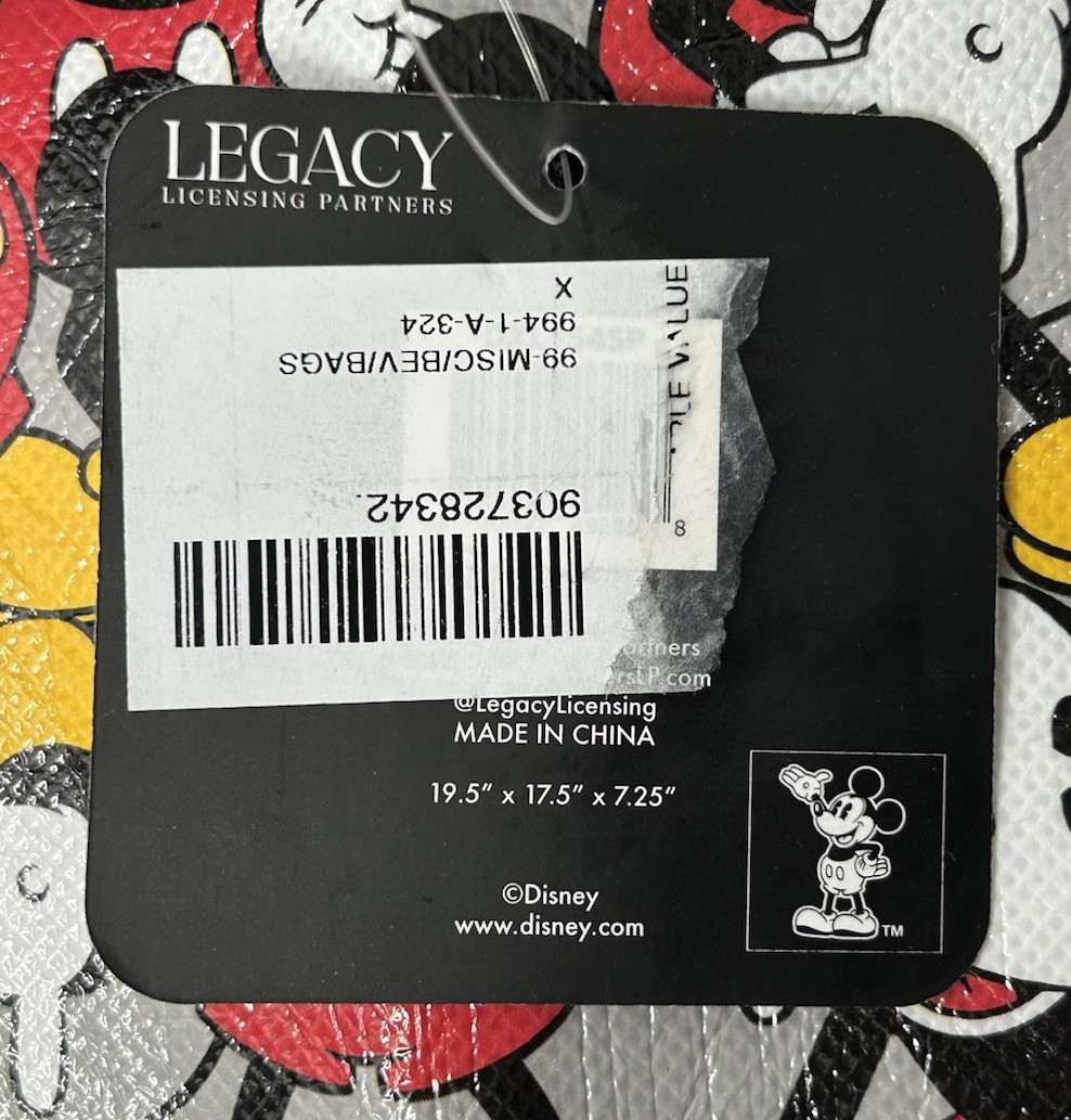 Disney Mickey Mouse Reusable Tote Bag Big 19x17x7 Multi Color Brand New