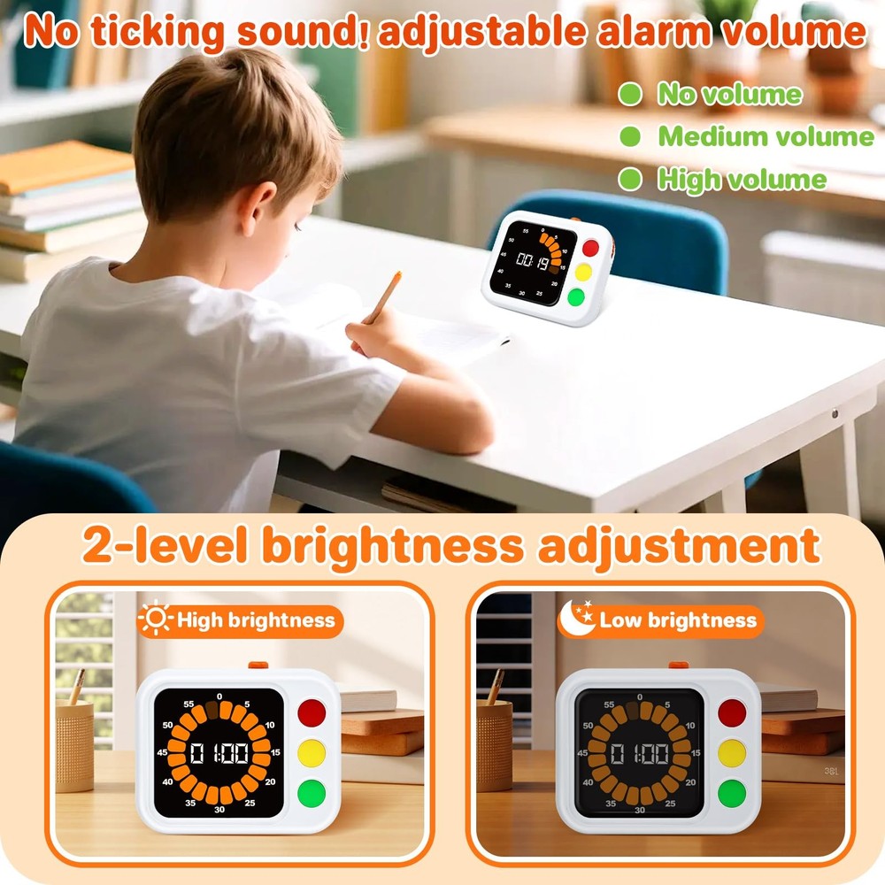 Digital Visual Timer for , with Coloured Progress bar, 60-Minute Countdown an...