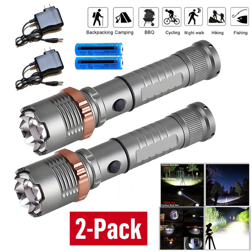2pcs Super Bright 22000000LM LED Flashlight High Powered Torch Rechargeable Lamp