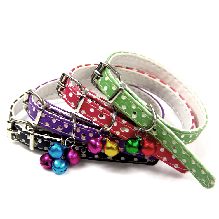 Polka Dot Charming Color Leather Cat Collar with 2 Bells by AXEL PETS