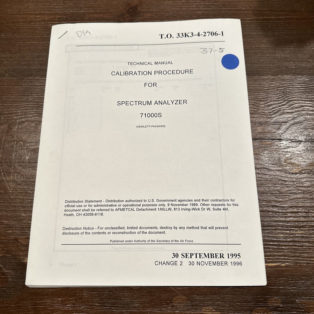 HP 71000S Spectrum Analyzer Calibration Procedure Technical Manual