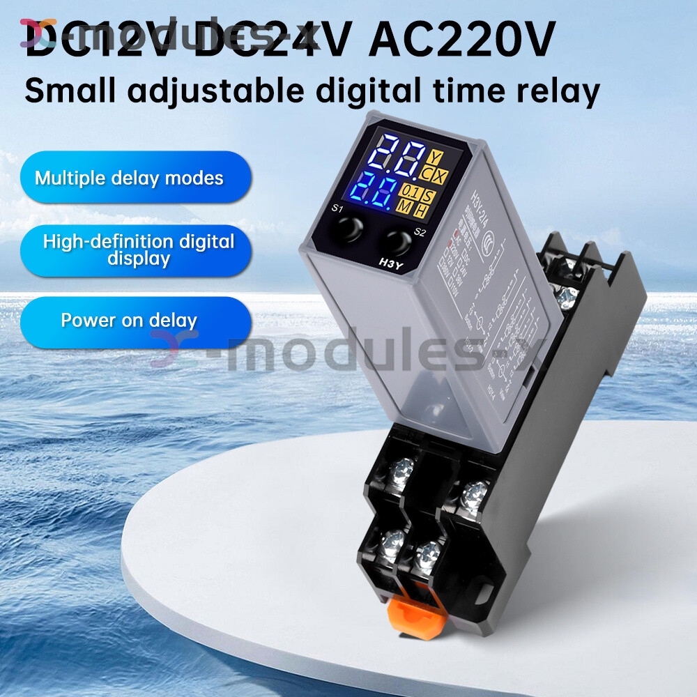 Adjustable Digital Time Relay Cycle Time Delay Relay + Base DC12V/24V AC220V