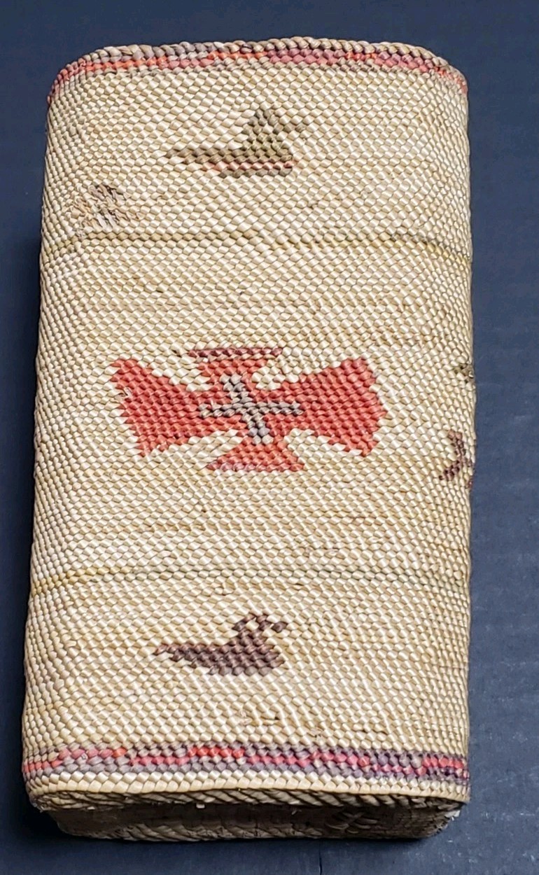 Vtg PNW Makah Native American Square Basket Animal Motif Whale Bird 3x5.5"