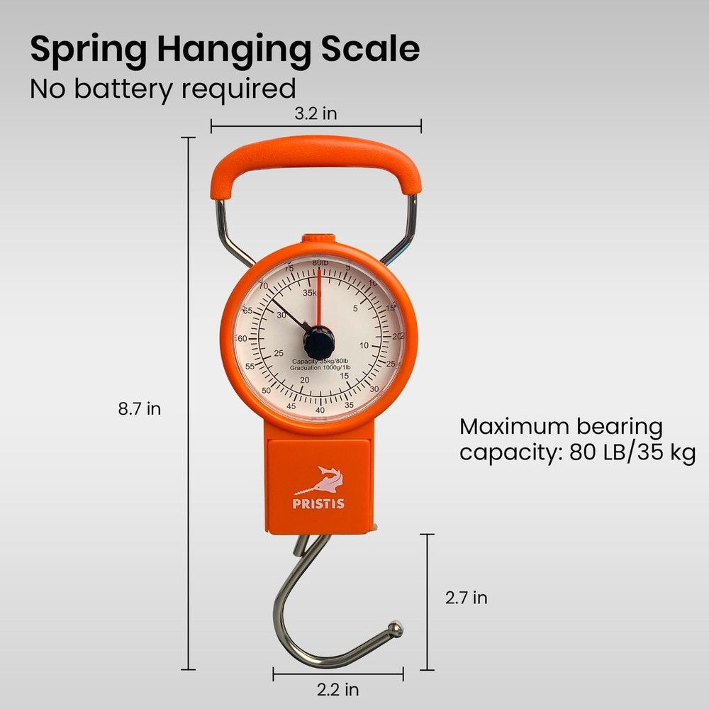 Fishing Hanging Scale, 80 LBs Fish Weight Analog Spring Hook Crane Scale Kit ...