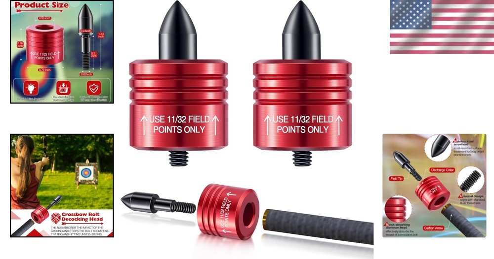 Compact Crossbow Bolt Decocking Head - 2 Pack with High Visibility Red Tips