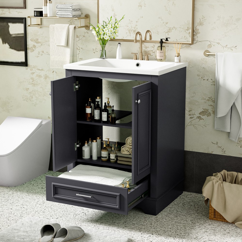 Bathroom Vanity W Ceramic Sink Combo Silver Handles