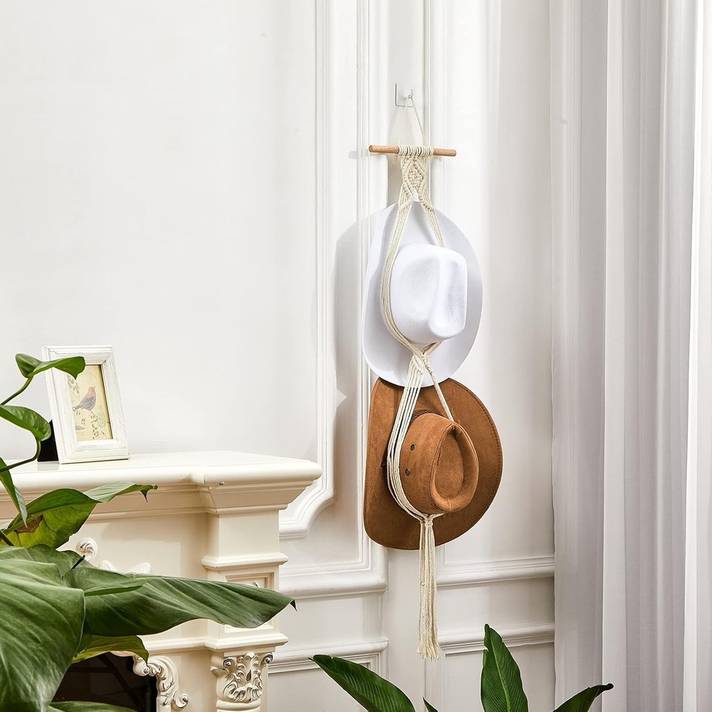 Sturdy White Macrame Hat Hanger – Modern Boho Design for Effortless Hat Storage