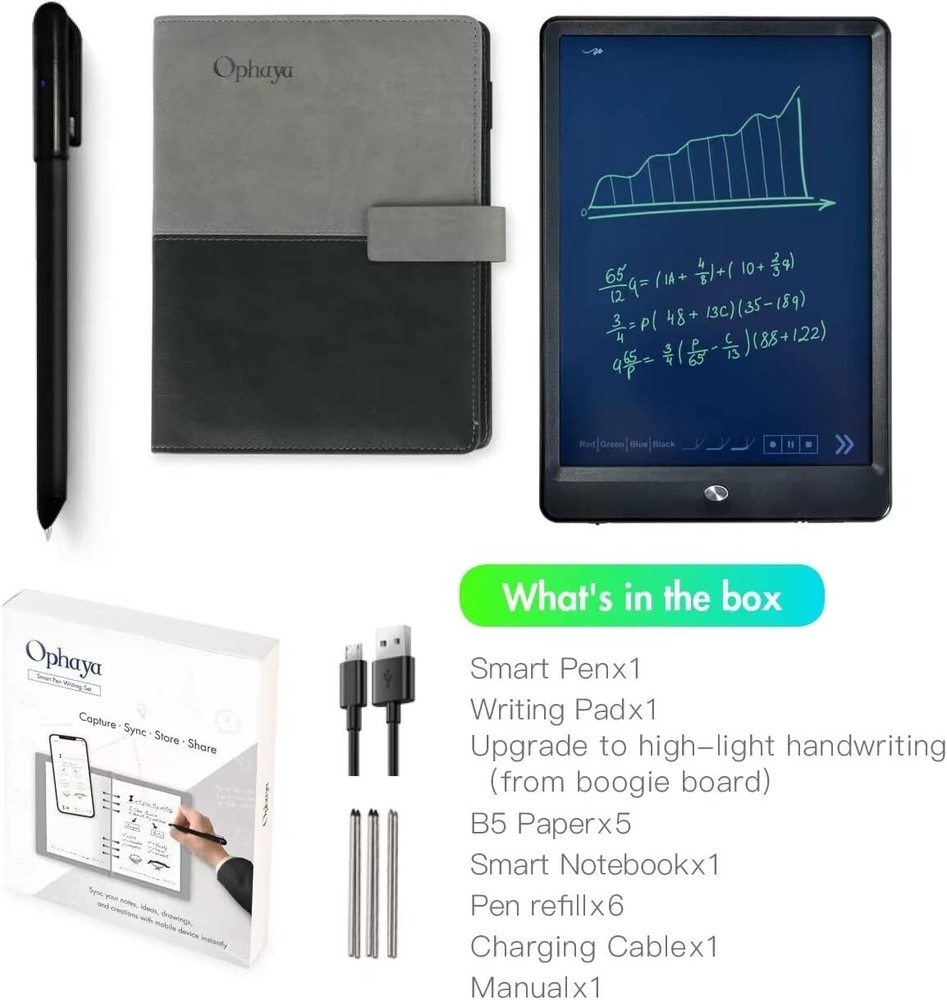 OPHAYA Smart Pen+Notebook+Tablet, Digitize Handwriting, Bluetooth Real Time Sync