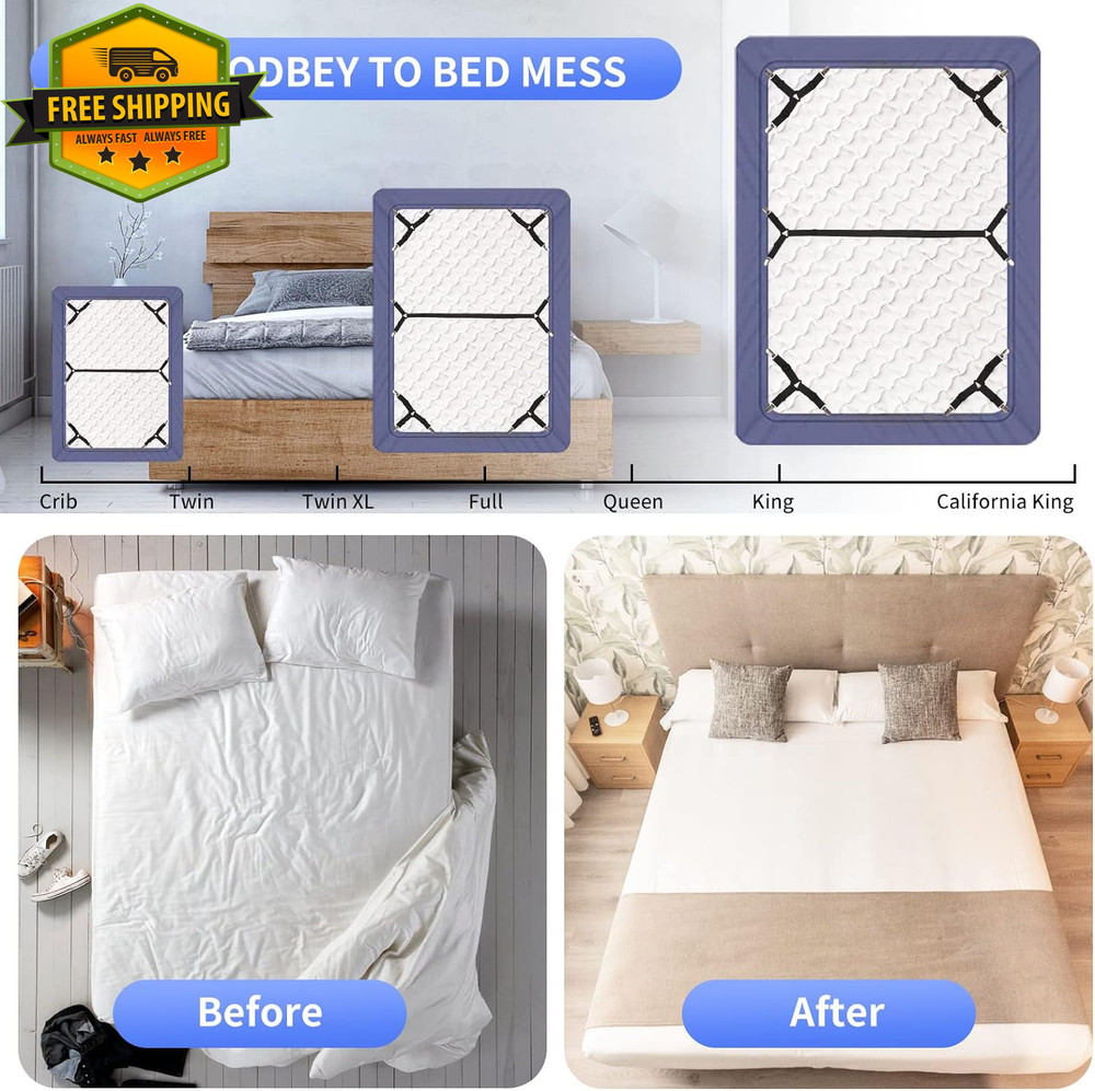 Bed Sheet Holder Straps Adjustable Elastic Clips Keep Sheets Tight 4PCS