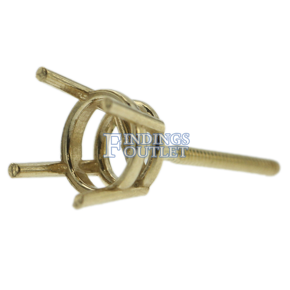 14k Yellow Gold Round Stud Earring Mounting Setting Screw Back Post 4 Prong
