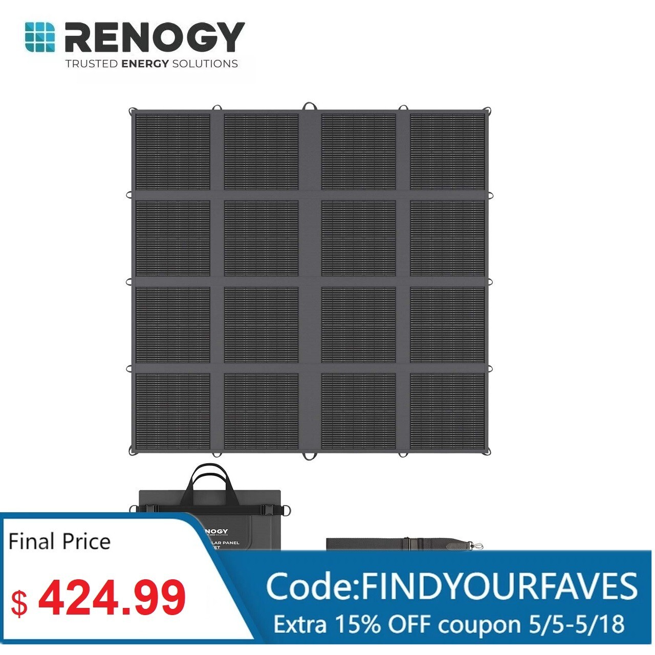 Renogy 400W Solar Panel Blanket Portable Solar Suitcase Foldable Solar Panel