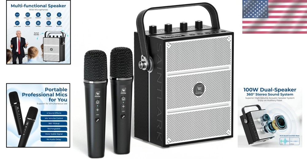 Ultimate 100W Voice Amplifier & Bluetooth Speaker - Dual Mics for Presentations