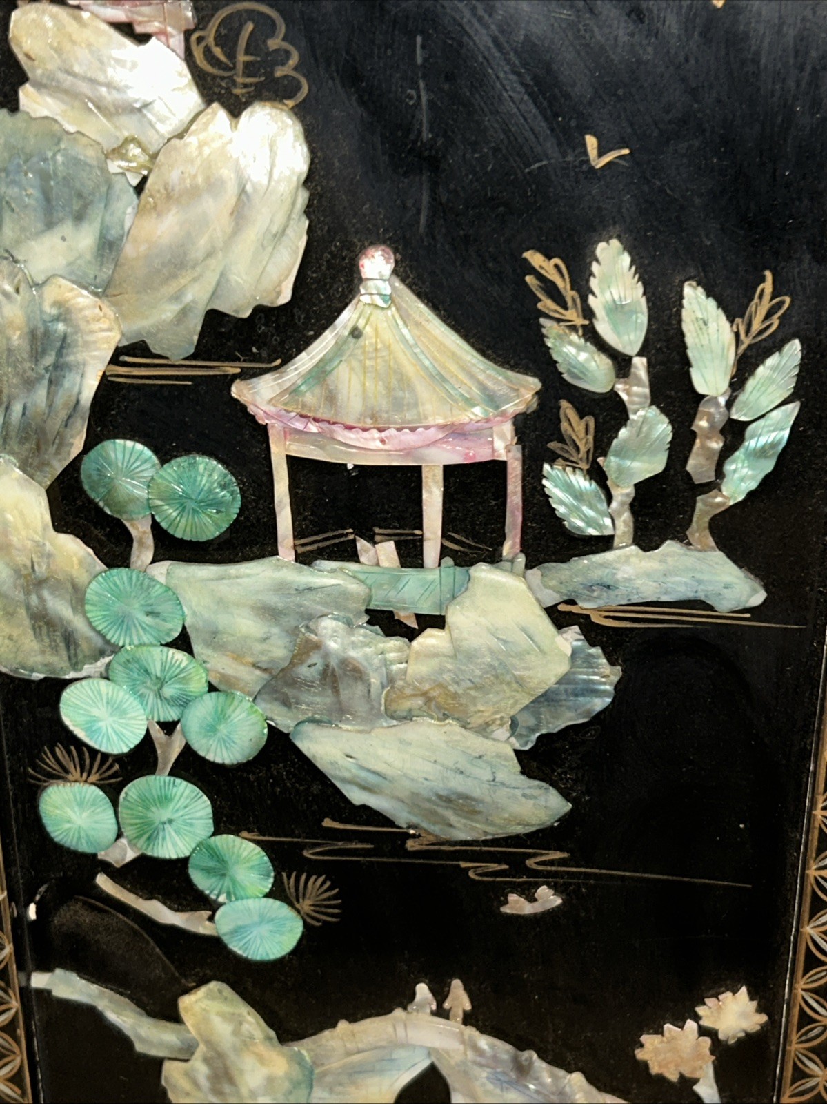 3 Vintage Laquered Asian With Mother of Pearl Panels 12”x 36”