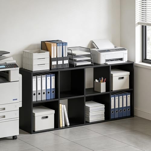 8 Cube Storage Organizer Shelf, Open Cube Bookshelf, 8-Cube Classic Black