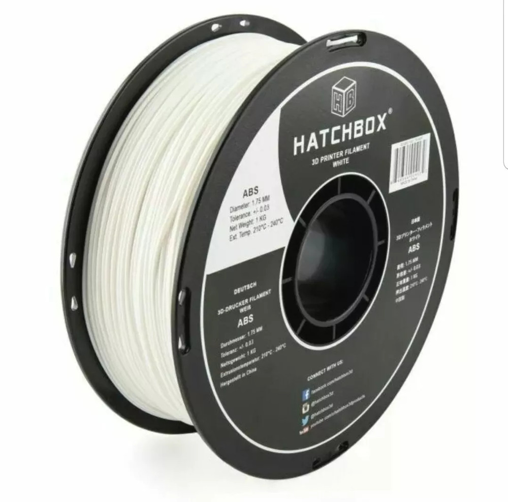 #02-Opened HATCHBOX ABS 3D Printer Filament - White (ABS-1KG1.75-WHT) Slight Use