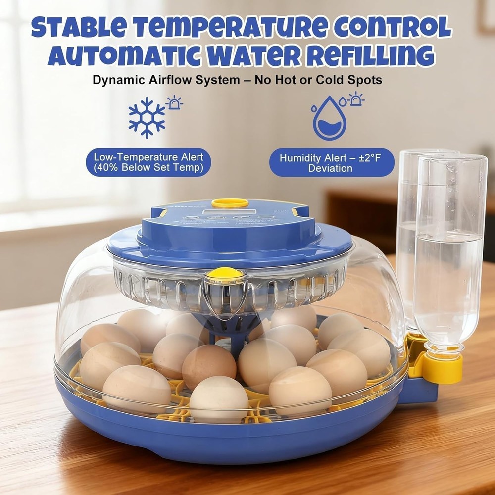 Automatic 18-Egg Incubator with Adjustable Humidity & Integrated Candler