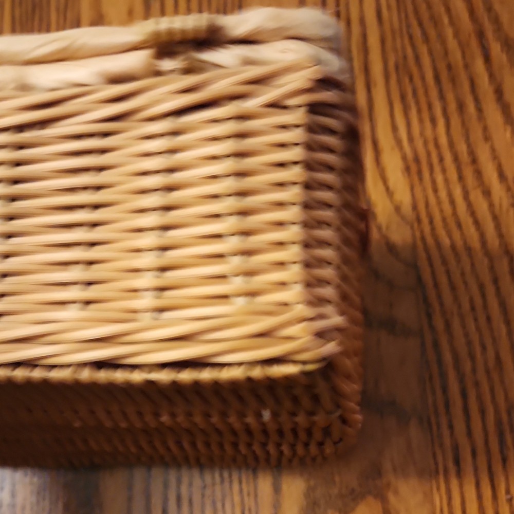 Beige Rectangular Wicker Basket with Lid