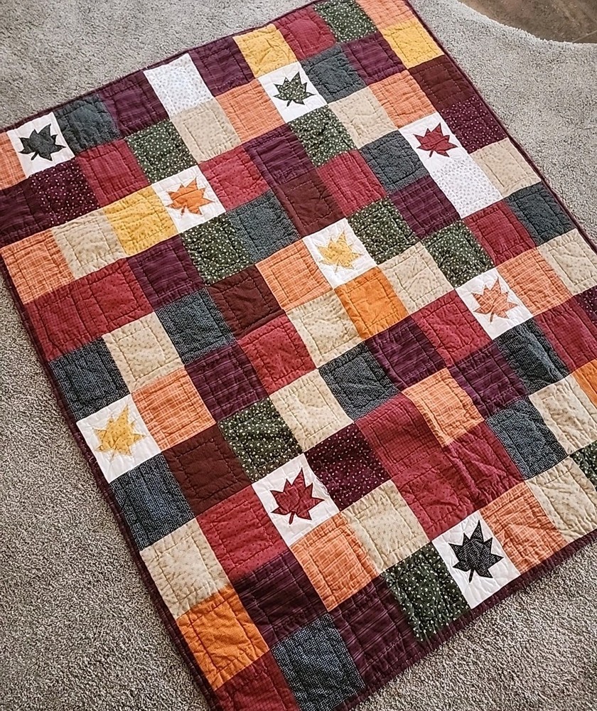 Upcycle Autumn Color Quilt Nice Patchwork 49 X 59