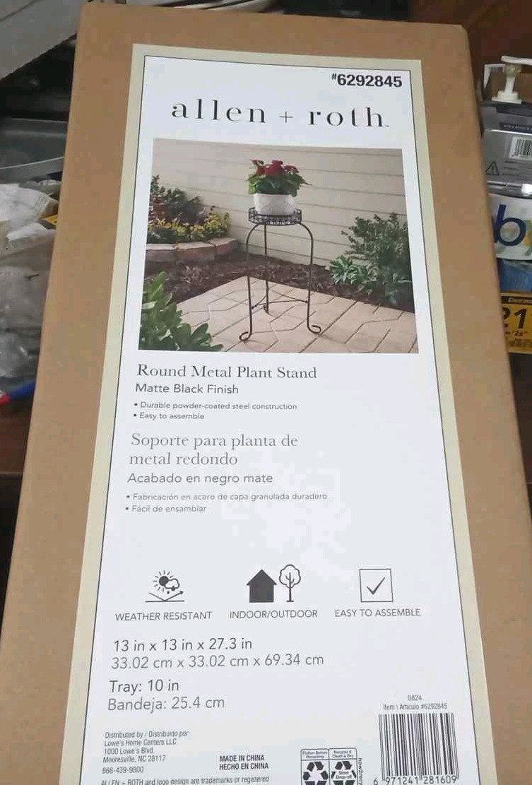 allen + roth 27.3-in H x 10-in W Black Indoor/Outdoor Round Steel Plant Stand