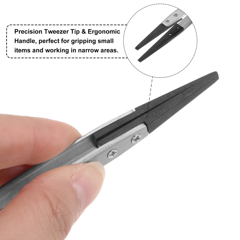 4pair Replaceable Ceramic Tweezer Tips 1.6" Carbon Fiber Flat Heads, Black