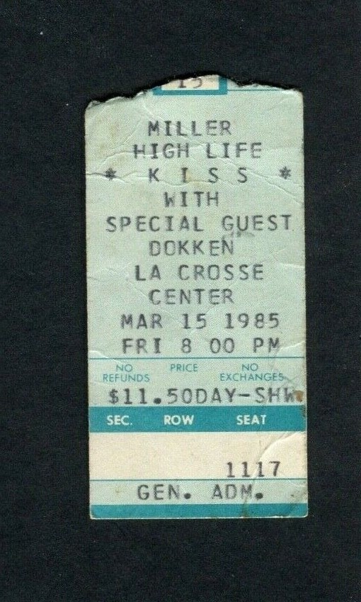 1985 Kiss Dokken Concert Ticket Stub La Crosse Wi Animalize Tour Love Gun