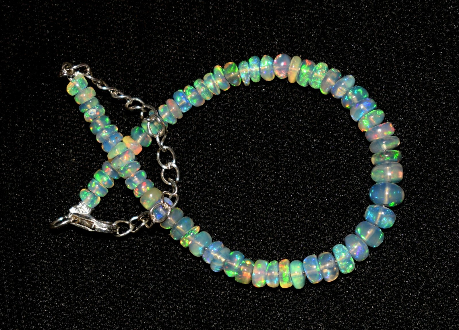 925 Sterling Silver Natural Ethiopian Opal Gemstone Beads 7"Bracelet F1730