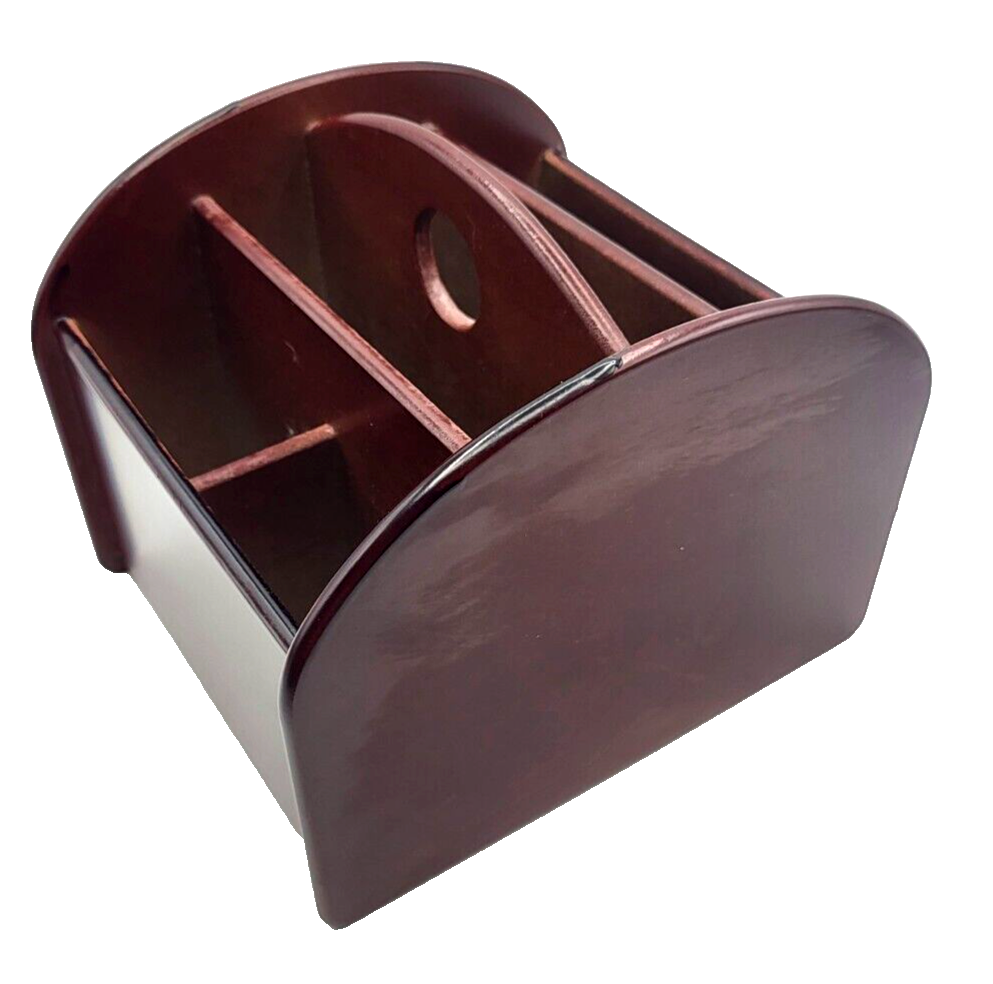 Revolving Wood Remote Control Caddy Organizer Storage Holder 5 Compartments