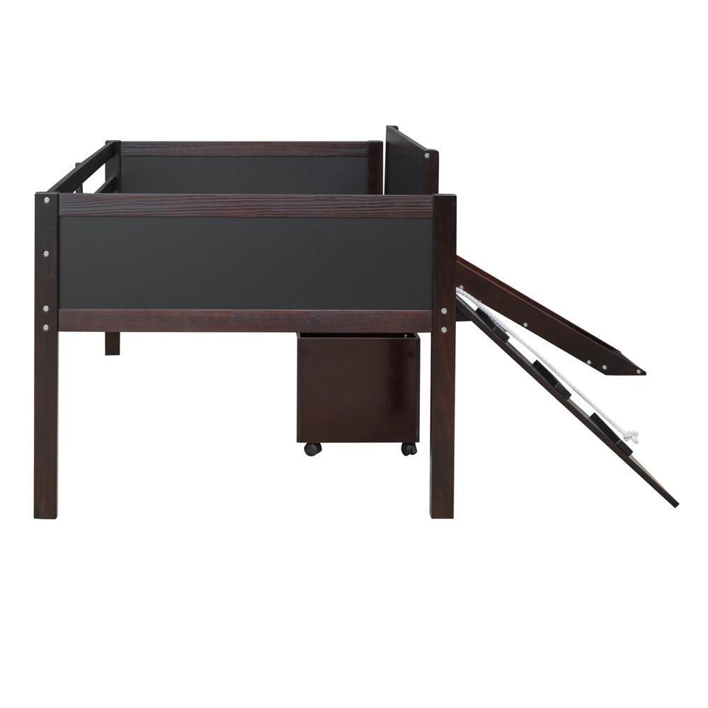New Practical Twin size Loft Bed Wood Bed w/ Two Storage Boxes - Espresso