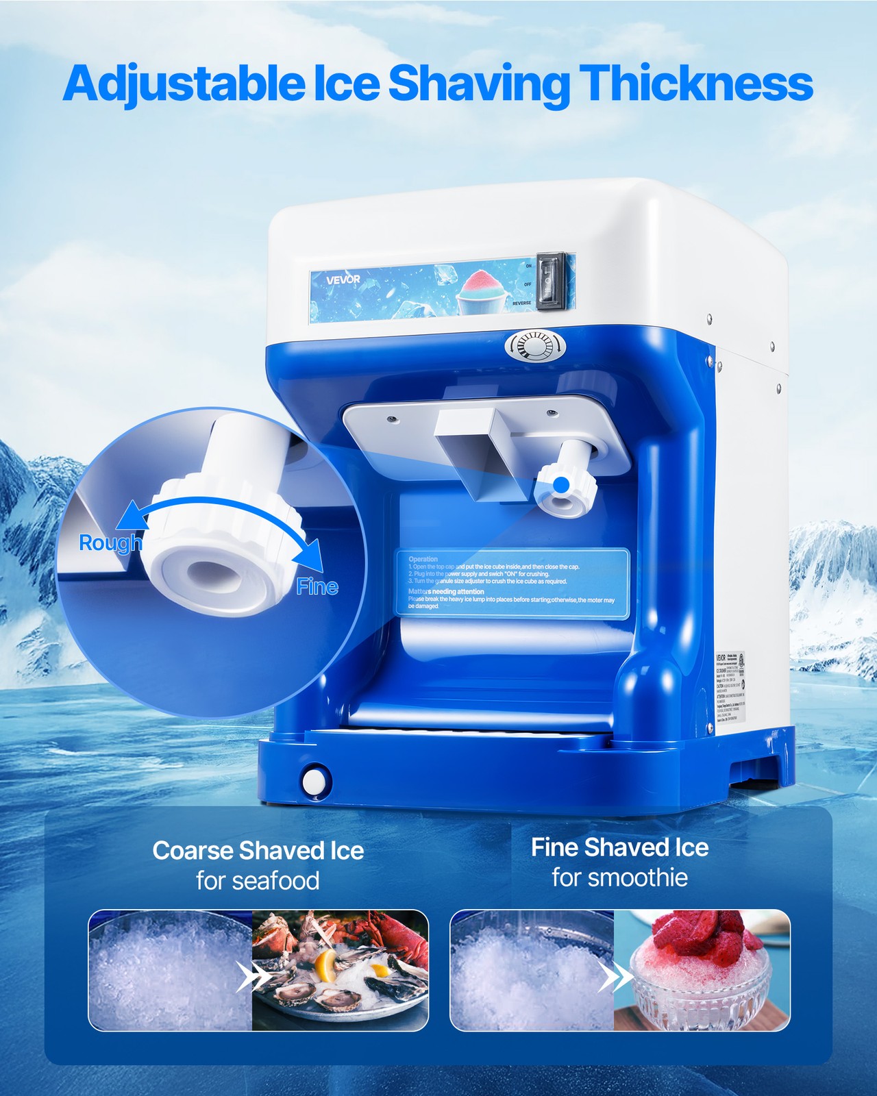 VEVOR Commercial Ice Shaver 286LBS/H Electric Snow Cone Maker Ice Crusher Blue