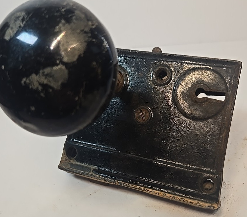 Antique Lock And Door Knobs White Black Enamel Plate Skeleton