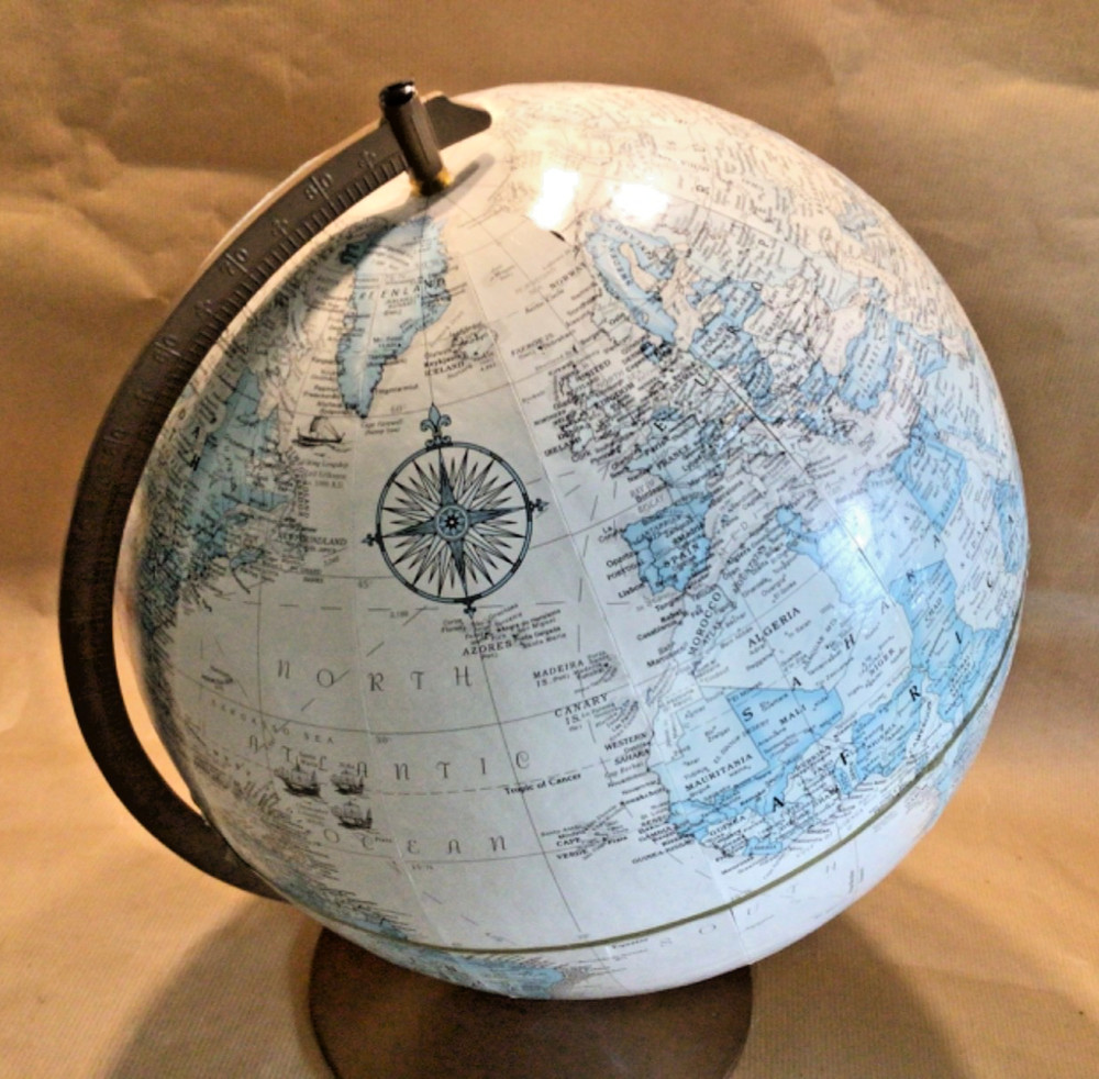 Replogle 12" Diameter Antique Globe. Metal Stand and Support