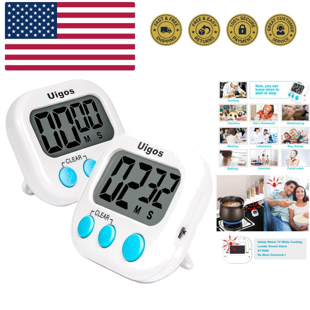 2 Pack Digital Kitchen Timer II 2.0, Big Digits, Loud Alarm, Magnetic Backing...