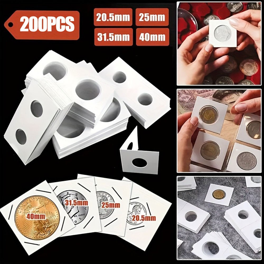 200PCS Assorted Coin Holders 2X2 Cardboard Mylar Flips Include 4 Sizes New