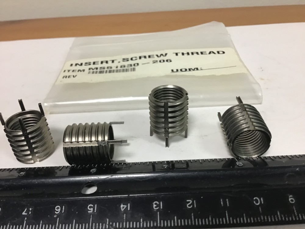New Qty (4) MS51830-206 Threaded Inserts, 1/2-20 Internal Threads X 5/8" Long