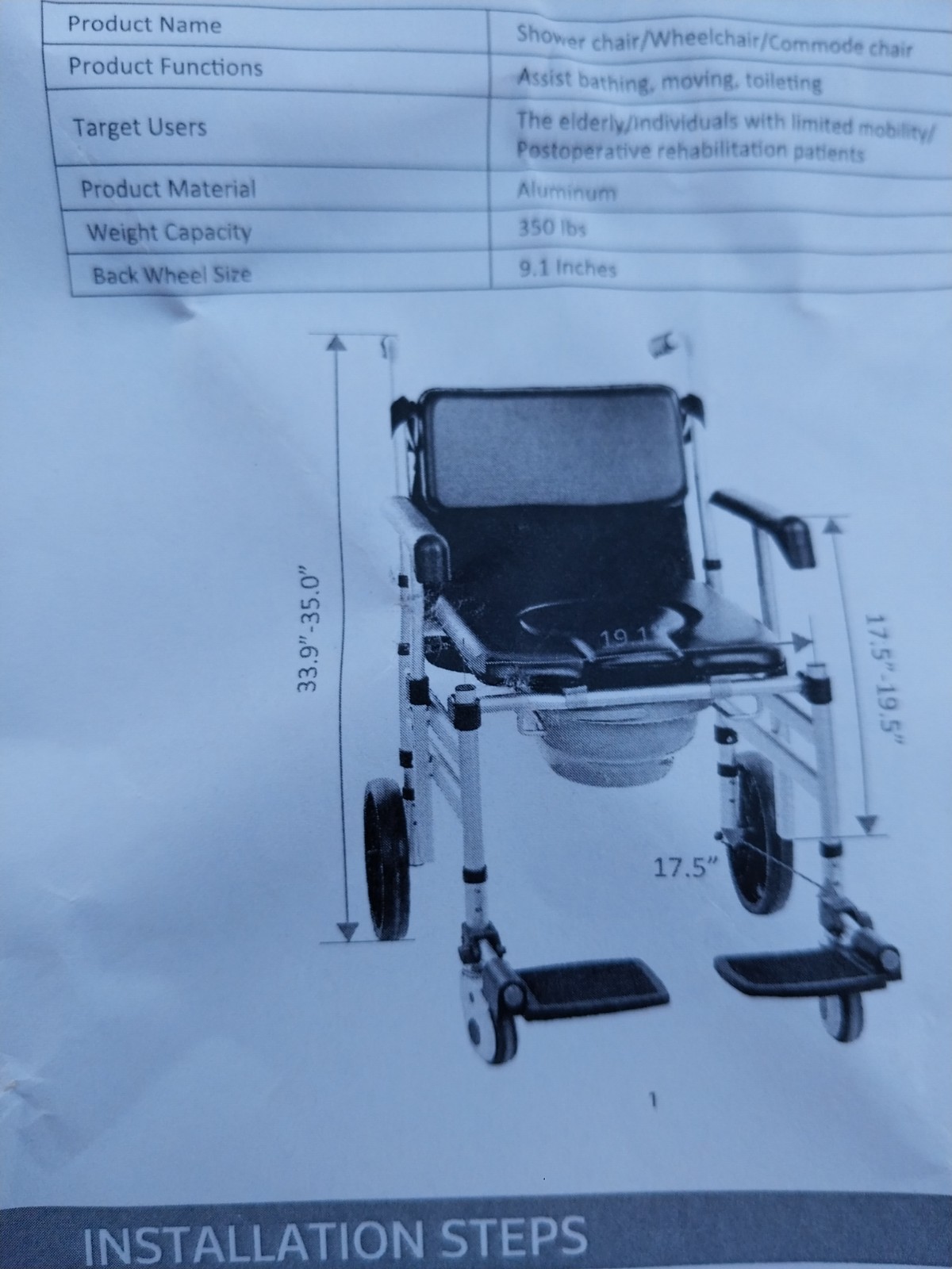 Eosprim Rolling Shower Chair with Arms 3-in-1 Bedside Commode with Wheels 350lb