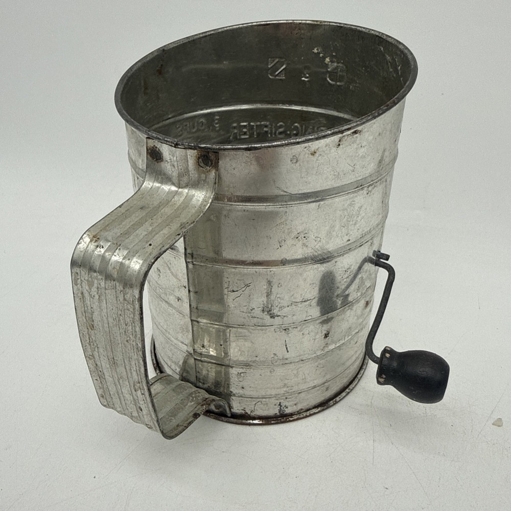 Vintage C&S 3 Cup Measuring Sifter Black Handle