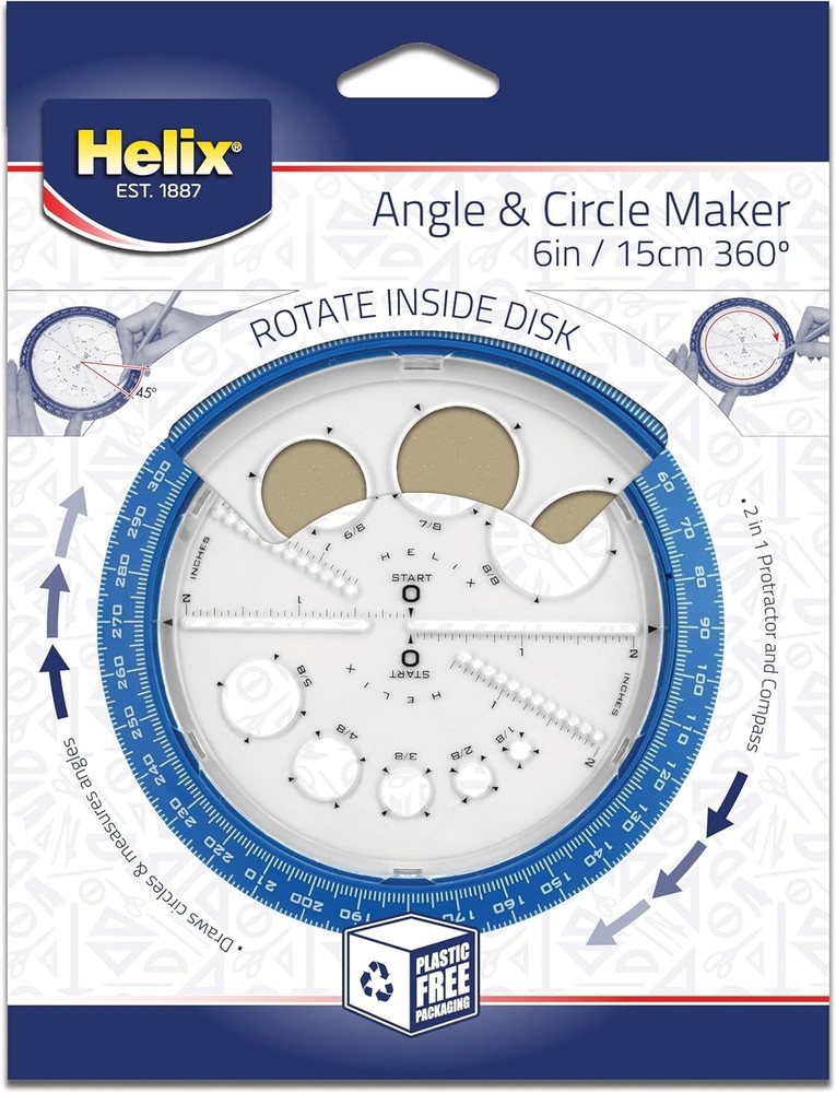 6-Inch Angle and Circle Maker - Accurate Drafting Tool with Colorful Templates