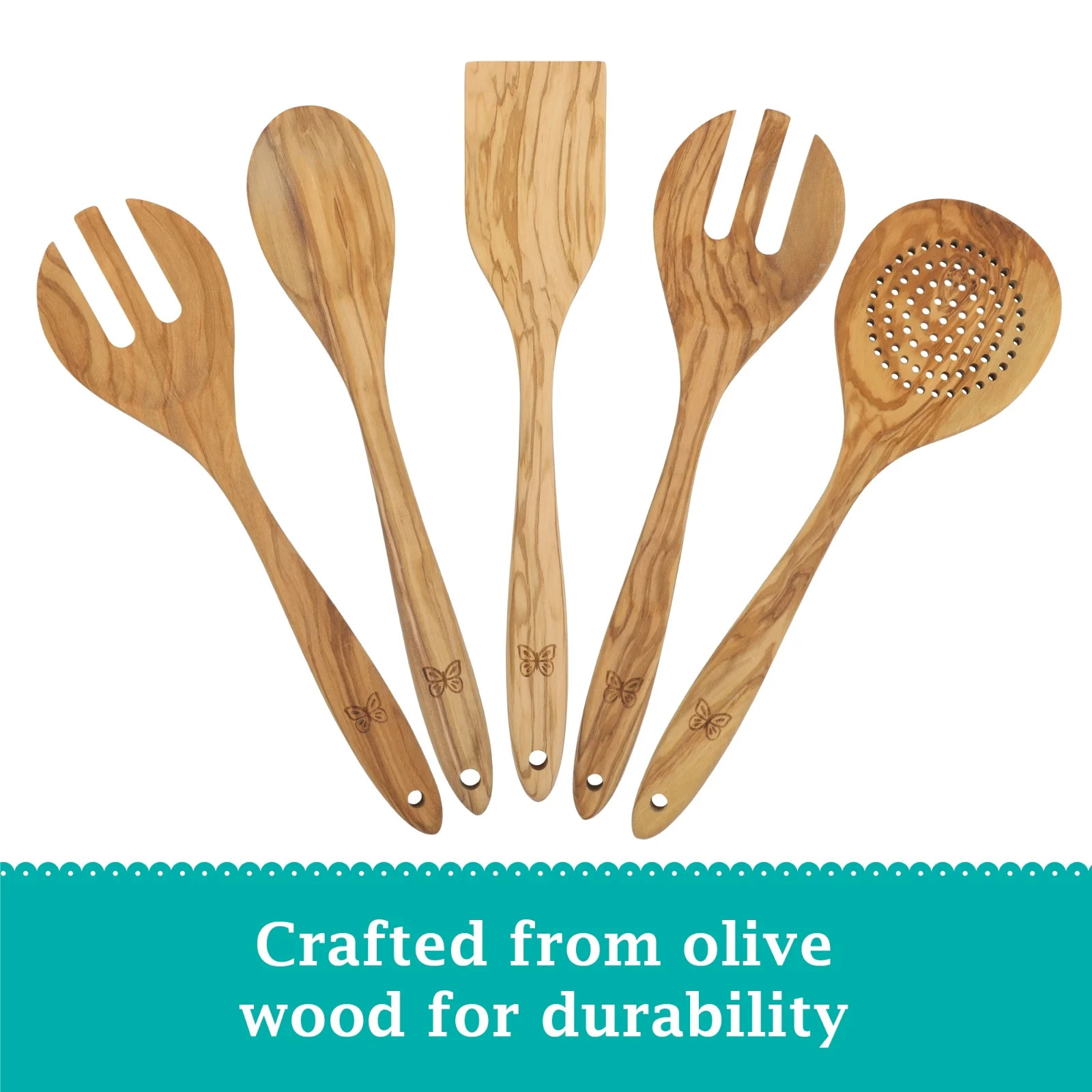 The Pioneer Woman 5-Piece Olivewood Kitchen Cooking Utensil Tool Set